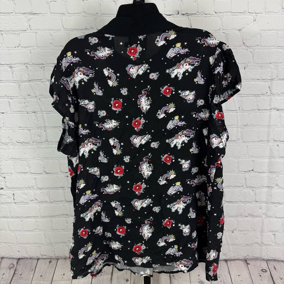 Hell Bunny Unicorn Print Puff Sleeve Button Down Shirt - Picture 6 of 7